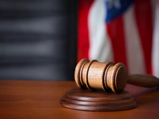 Gavel on court desk