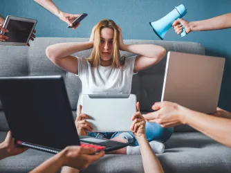 Misinformation vs. Disinformation - A girl in stress and anxiety of depression closed her ears.