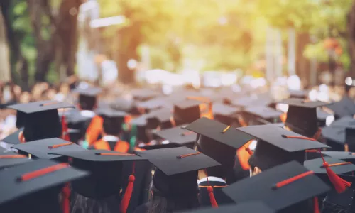 Dozens of students lined up for graduation